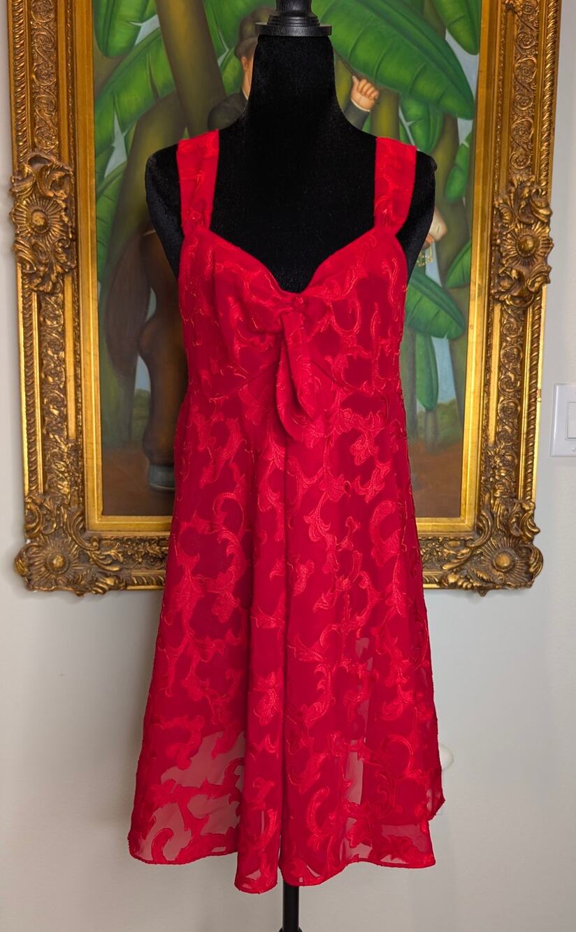 VINTAGE Victoria Secret Gold Label Red Velvet Burnout Slip Dress Nightgown Large